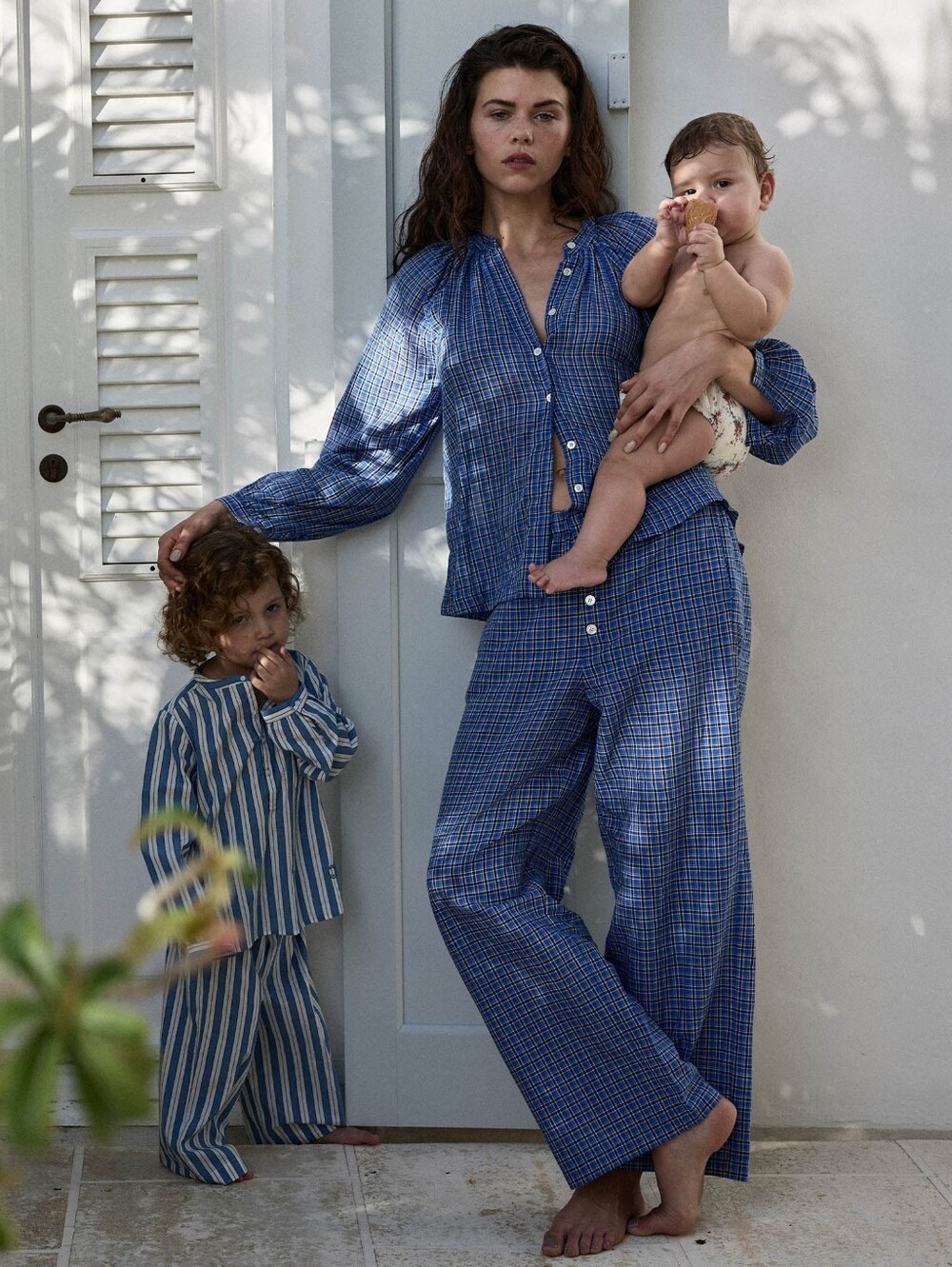 Doen poplin plaid organic cotton the morgan pant in cassis check, xsmall